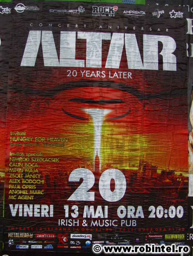 Afiș al concertului aniversar Altar - După 20 de ani (20 years Later) - din Cluj în 13 mai 2011 Afiș al concertului aniversar Altar - După 20 de ani (20 years Later) - din Cluj în 13 mai 2011