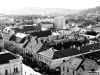 Vedere spre centrul istoric și stadionul Cluj Arena, din turla catedralei catolice Sfântul Mihail din Cluj Napoca